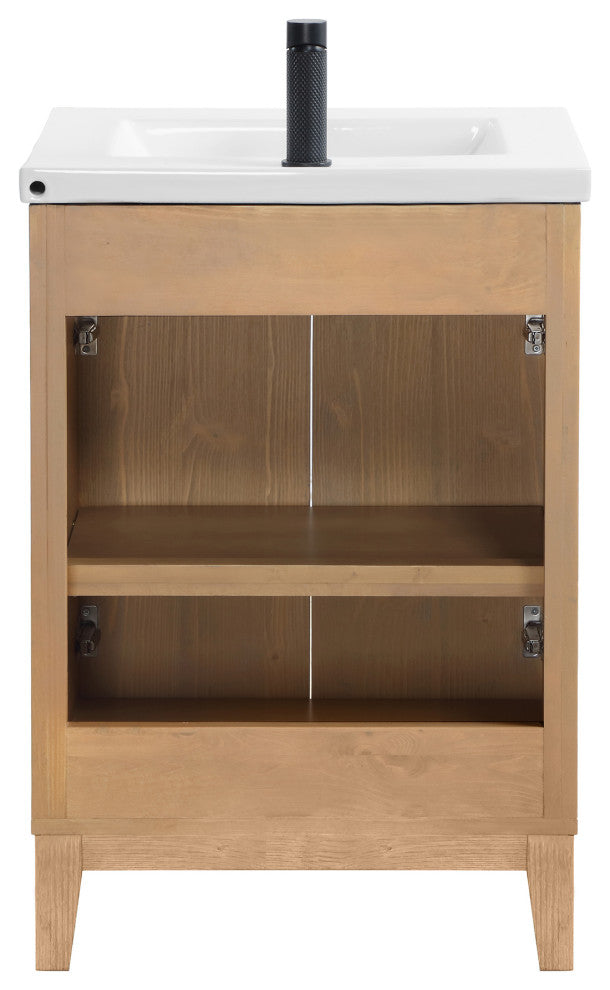 Palos Bathroom Vanity, Fir Wood Brown, 24", Ceramic Top, No Mirror