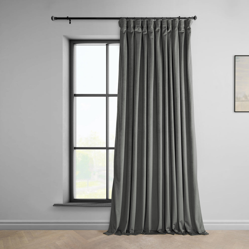 Heritage Plush Velvet Extrawide Curtain Single Panel, Destiny Gray, 100"w X 108"l