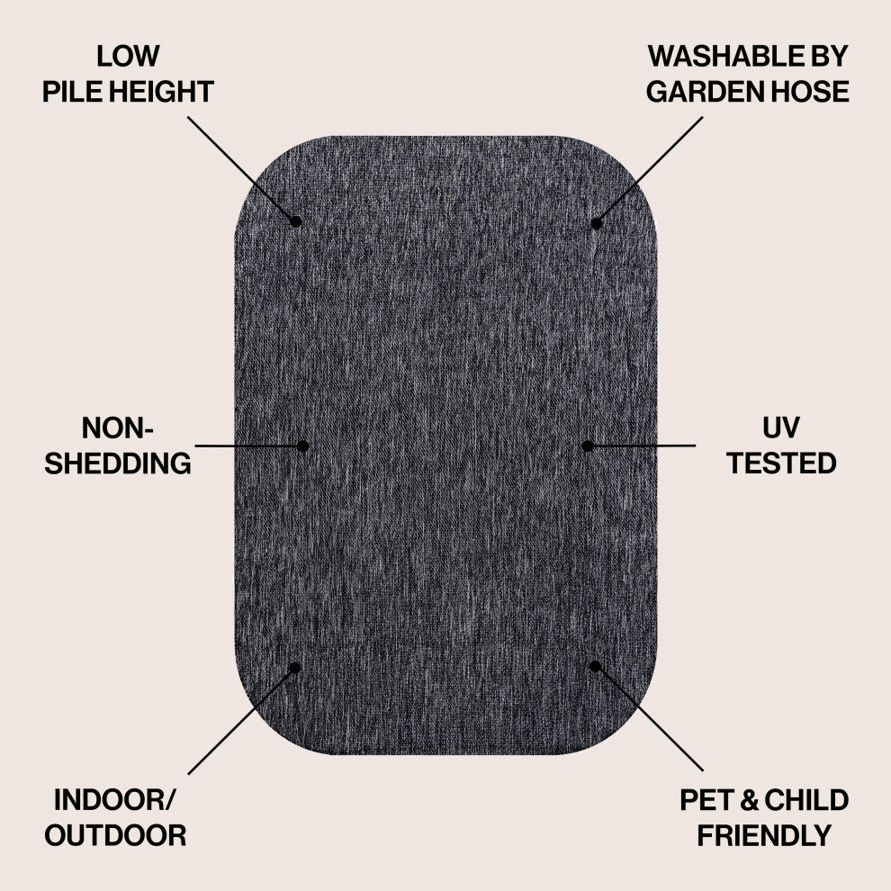 Miles Modern Minimalist Radius Corner Solid Indoor/Outdoor Shaped Area Rug