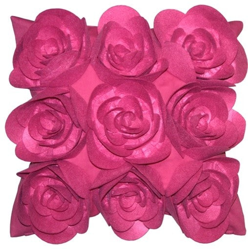 Pillow Decor - Felt Flowers in Pink 17 x 17 Throw Pillow