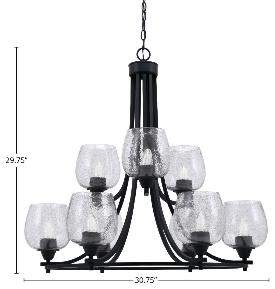 Paramount 9-Light Chandelier, Matte Black, 6" Smoke Bubble Glass