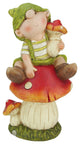 Young Boy Gnome Sitting on a Mushroom Spring Outdoor Garden Patio Figure, 11"