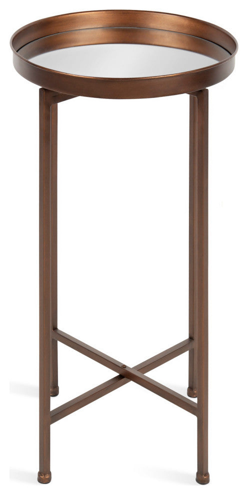 Celia Round Metal Foldable Tray Accent Table, Bronze 14x14x25.75