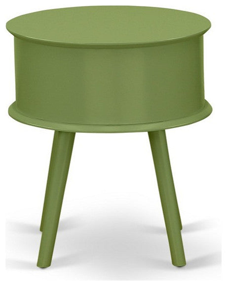 Gordon Round Night Stand End Table With Drawer, Clover Green Finish