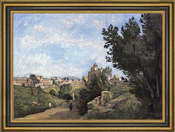 Henri Harpignies View of Villa d'Este Framed Premium Canvas Print, 16"x24"