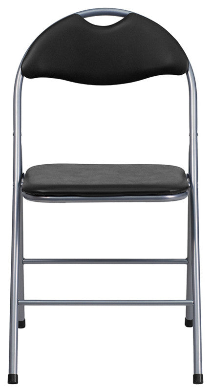 HERCULES Series Black Vinyl Metal Folding Chair With Carrying Handle, Set of 4