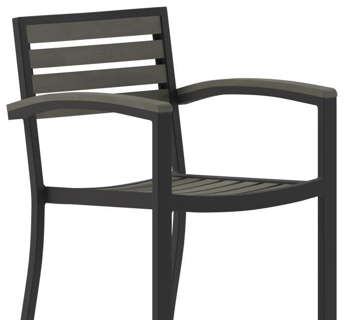 Lark Commercial Grade Outdoor Bar Height Stool with Arms, Gray Wash