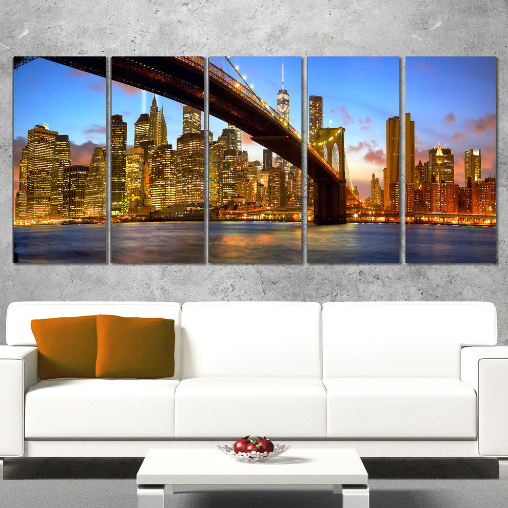 "Manhattan" Panorama With Skyscrapers" Canvas Print60"x28", 5-Panels