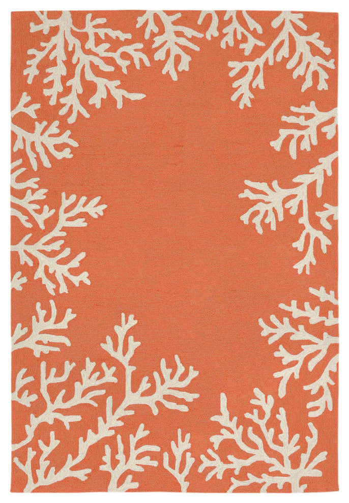 Capri Coral Border Indoor/Outdoor Rug, Coral, 3'6"x5'6'