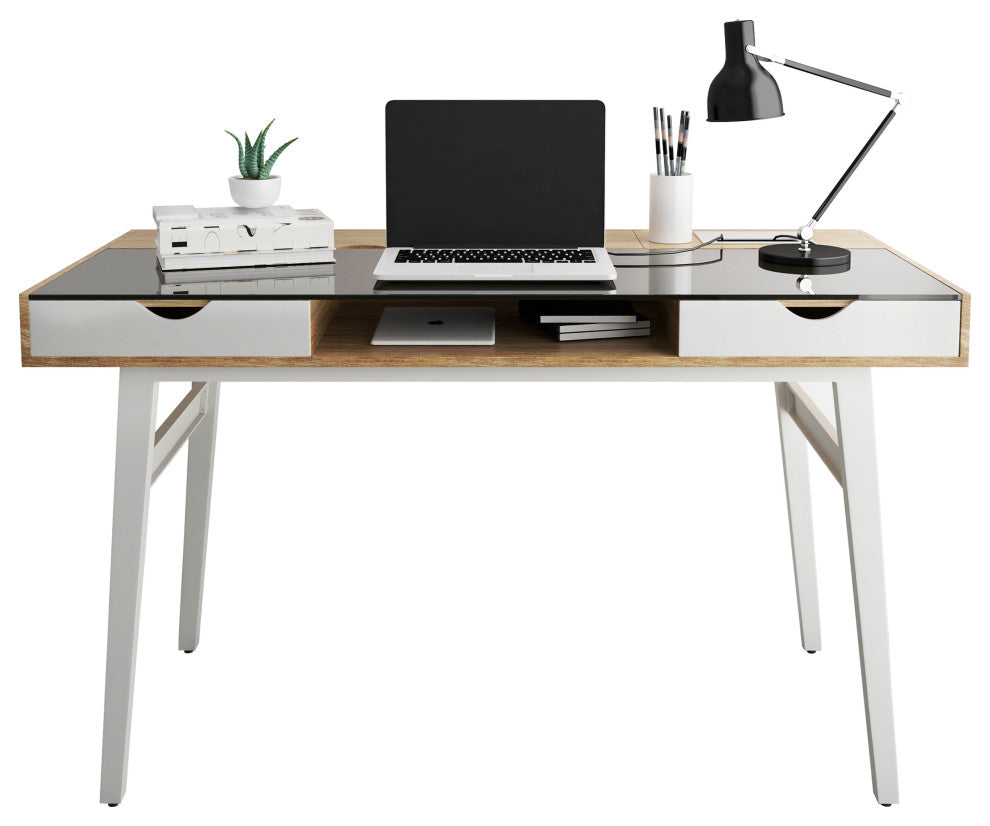 Techni Mobili Compact Computer Desk with Multiple Storage, Walnut