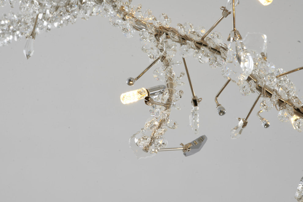 Smoke and Clear Crystal Branch Light Fixture With Clear Beaded Crystal Branches