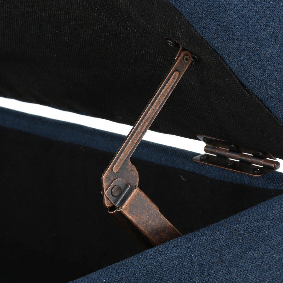 GDF Studio Carolina Tufted Cover Fabric Storage Ottoman, Dark Blue