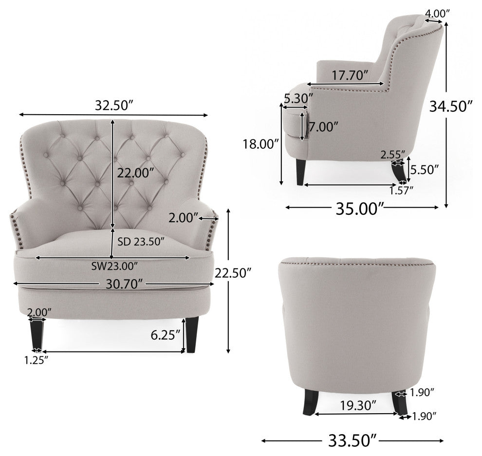 GDF Studio Teton Natural Fabric Club Chair and Ottoman