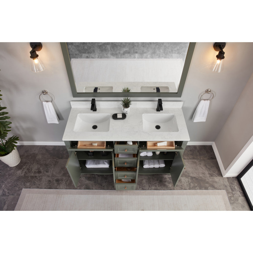 Vanity With Mirror, Sconce and Faucet Included, Pewter Green, 60"