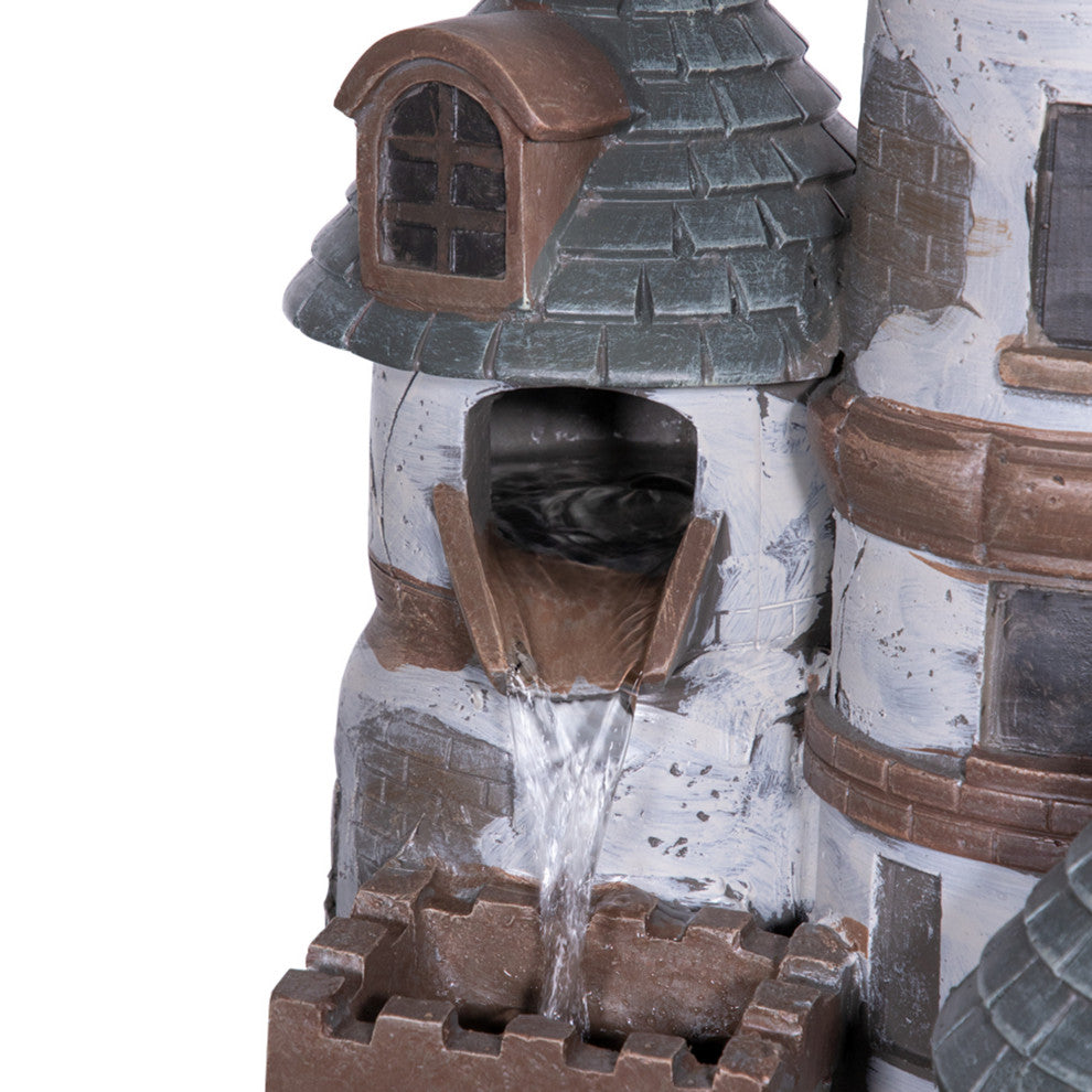 35" Tall Outdoor Tower Castle Fountain with Color Changing LED Lights