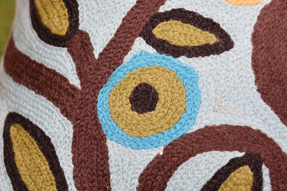 Lumbar Blue Tree Of Life Pillow Cover Birds Accent Pillows Handmade Wool 14x20"