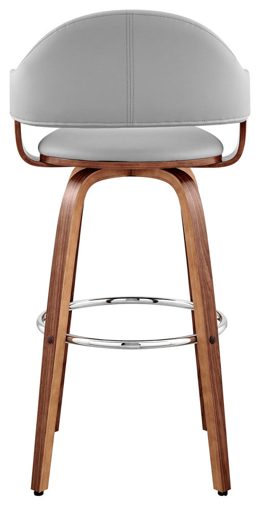 Daxton Faux Leather and Wood Bar Stool, Gray and Walnut, 30"