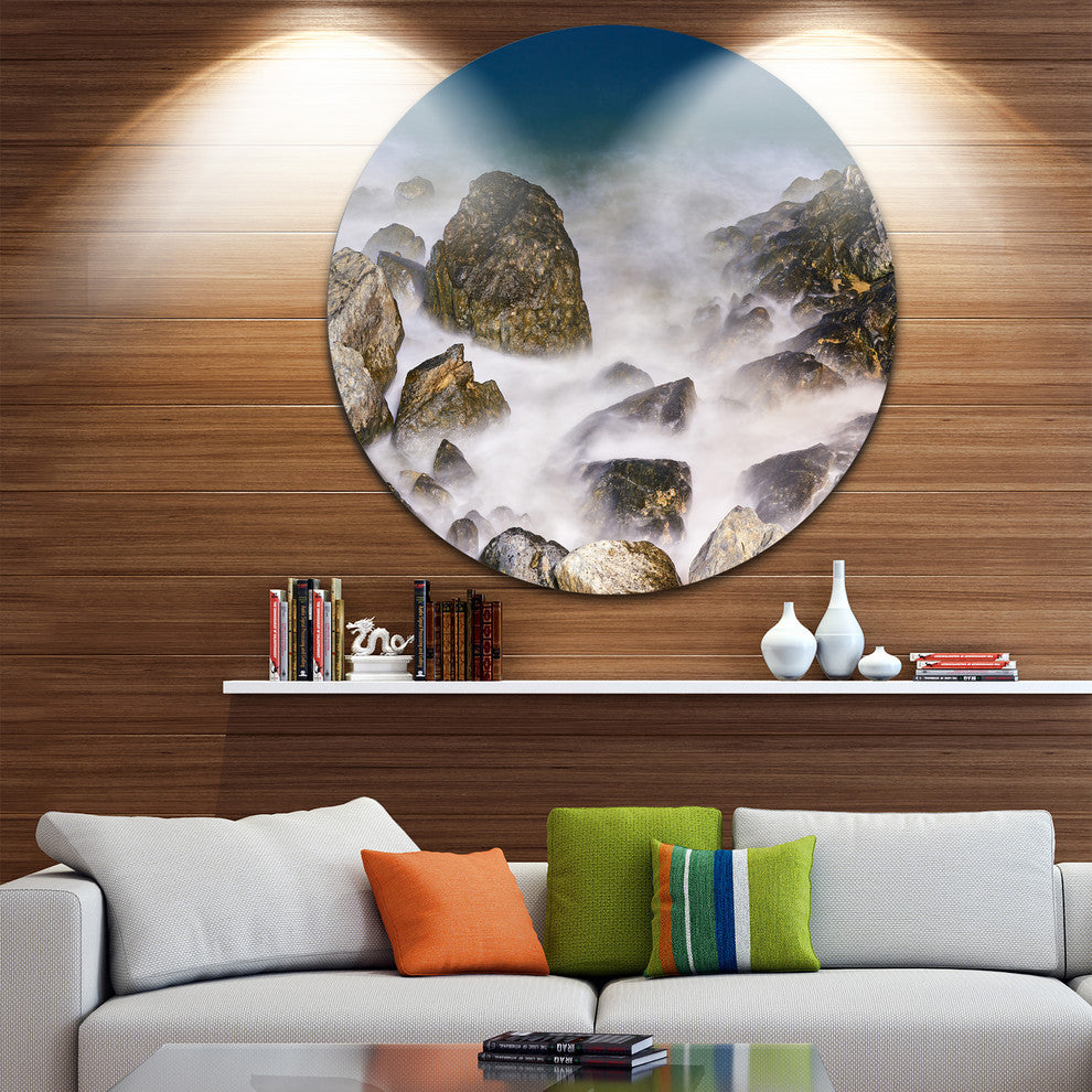 Rocky Waves At Haeundae Coast Busan, Seascape Round Wall Art, 11"