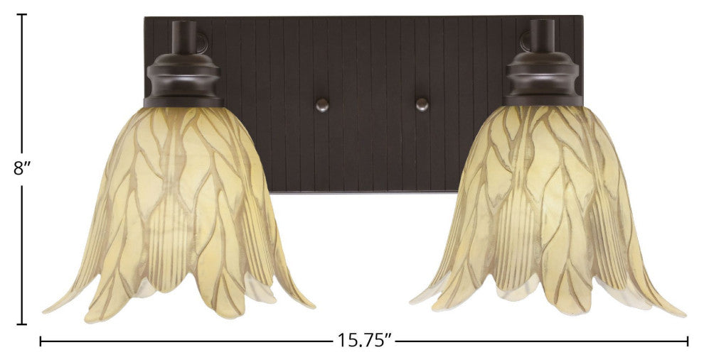 Edge 2-Light Bath Bar, Espresso Finish, 7" Vanilla Leaf Glass