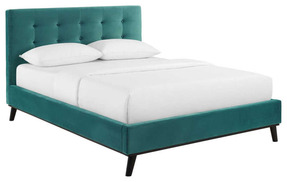 Teal McKenzie Queen Biscuit Tufted Performance Velvet Platform Bed