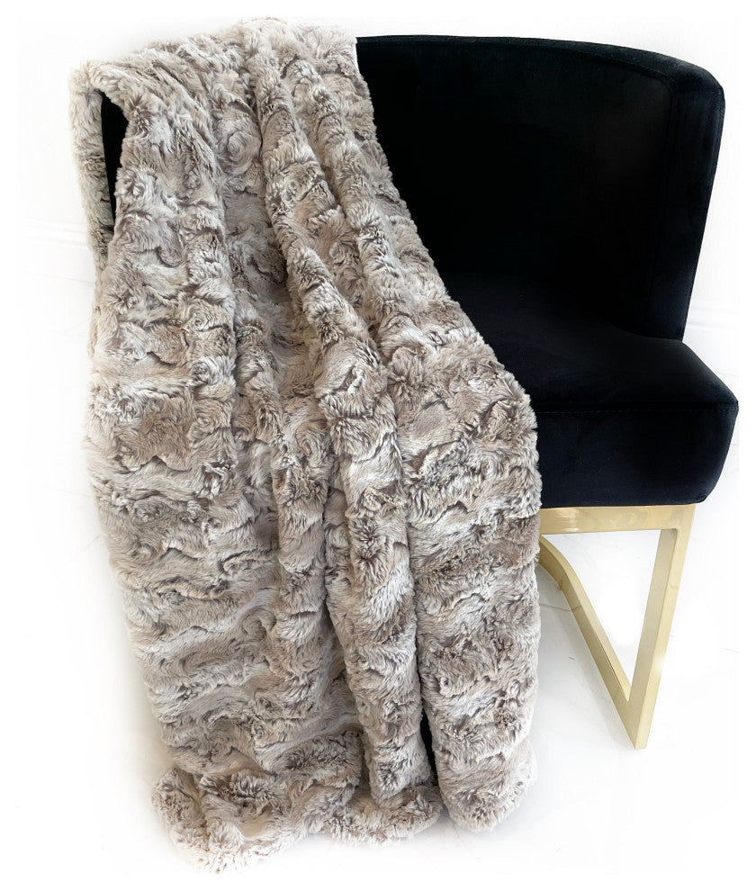 Light Brown Wild Rabbit Faux Fur Luxury Throw Blanket, Blanket 80Lx90W Twin XL