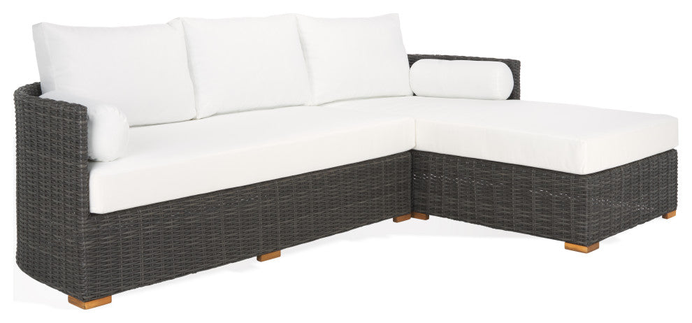 Safavieh Couture Indoor-Outdoor Anguilla Wicker Chaise Sofa, Dark Grey/White