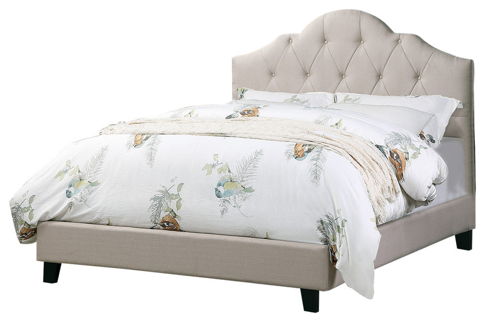 Fabric Upholstered Bed With Arch Back, Beige, Full
