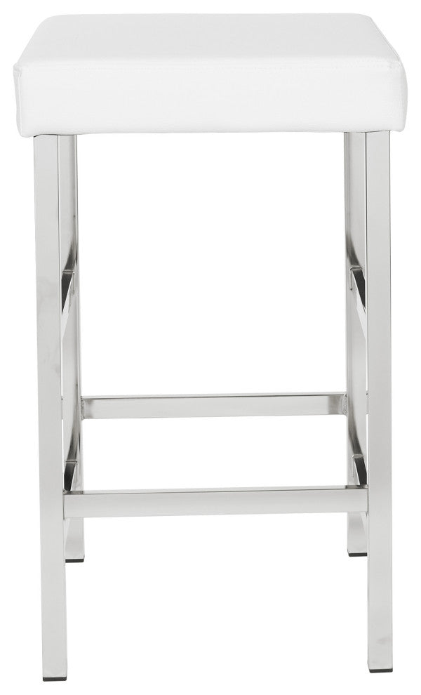 26" Chrome Backless Stool With White Fabric