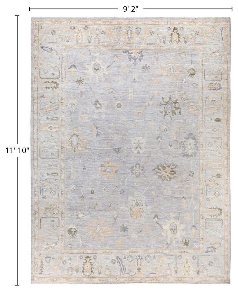 Oushak One-of-a-Kind Hand-Knotted Area Rug Light Gray, 9'2" x 11'10"