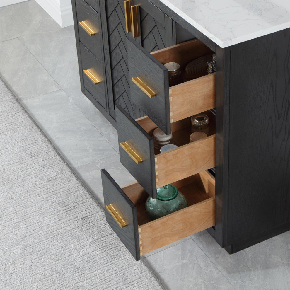 Gazsi Brown Oak Bathroom Vanity Set, 48", Without Mirror