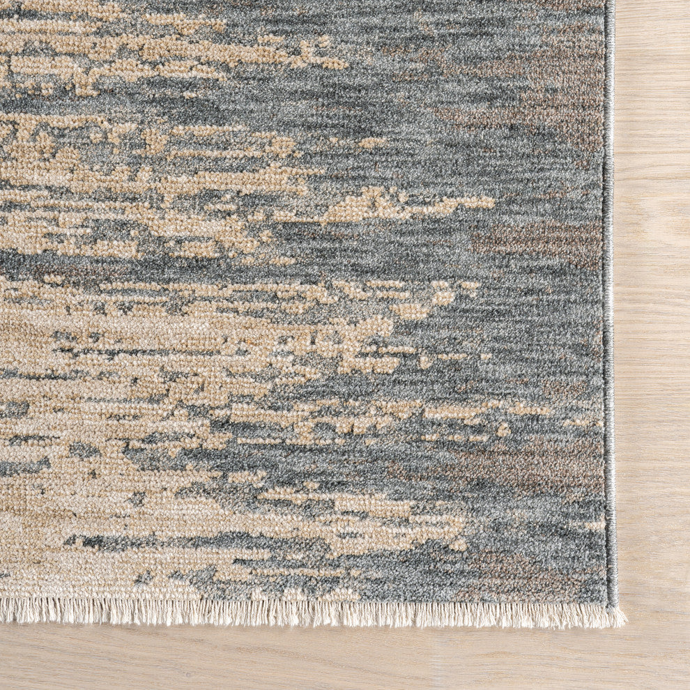 Fiadh Abstract Fringe Area Rug, Blue 10'x14'