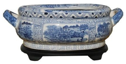Unique Blue and White Porcelain Foot Bath Basin Chinese Blue Willow