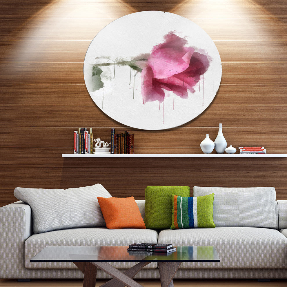 Beautiful Rose Watercolor Drawing, Floral Disc Metal Wall Art, 23"