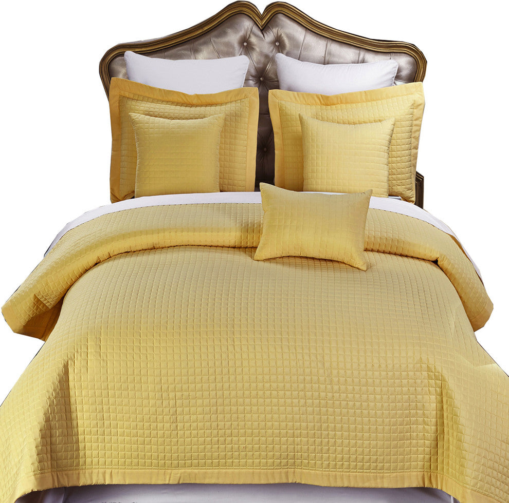 Wrinkle-Free Checkered Quilted Coverlet Set, Gold, Twin/Twin Xl