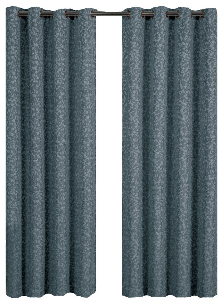 Fiorela 2PC Jacquard Grommet Curtains, Blue, 108"x96", Set of 2
