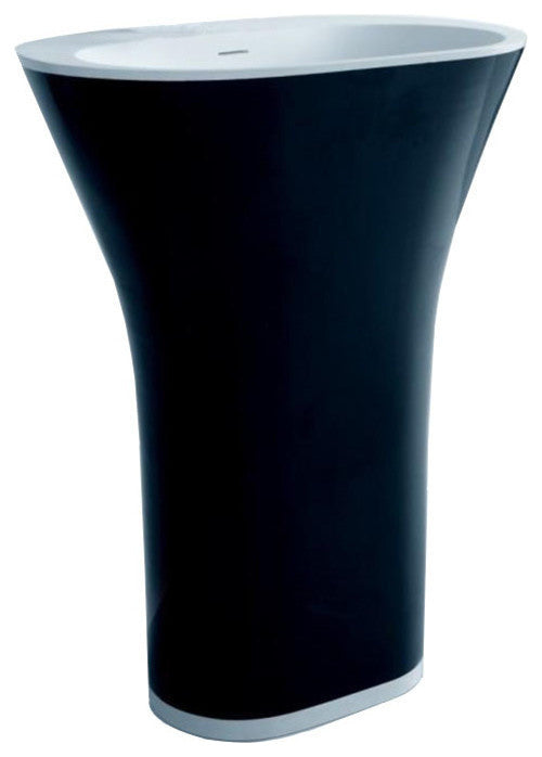 ADM Oval Freestanding Pedestal Sink, Black/White, 24", Glossy Black/Matte White