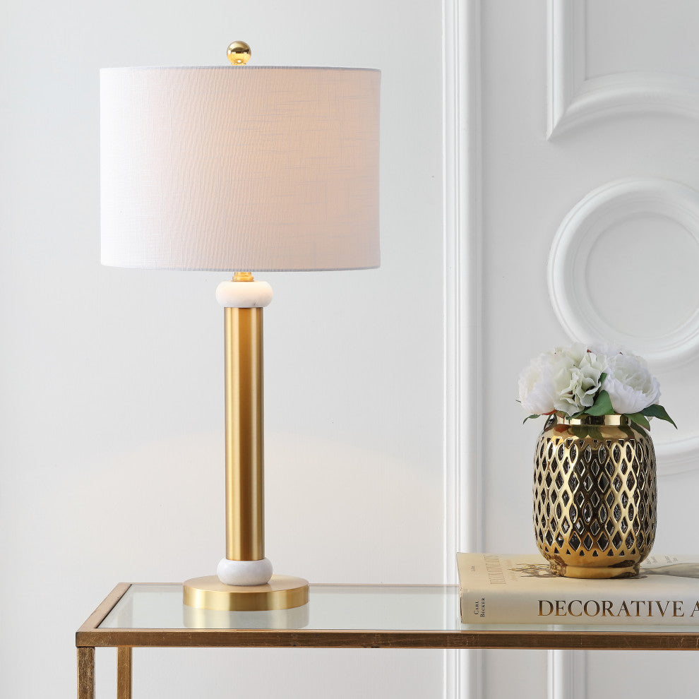 Gregory Metal and Marble LED Table Lamp, Gold and White, 27"