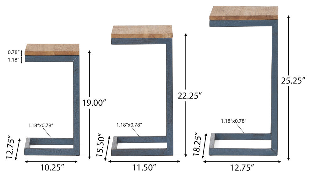 GDF Studio Kacha Modern Industrial Firwood Nesting Tables (Set of 3)