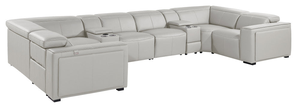 Niccolo Italian Leather 8-Piece U-Shaped 2 Power Reclining Sectional, Light Gray