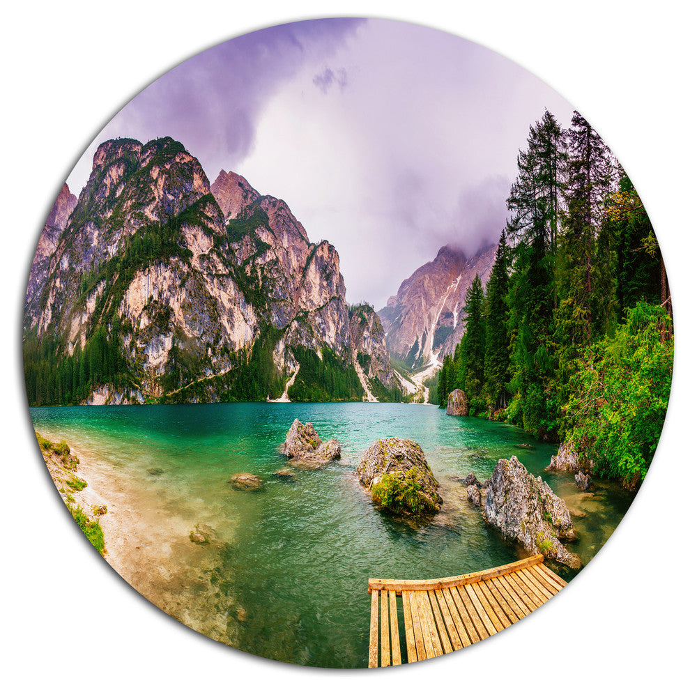 Mountain Lake Between Mountains, Landscape Wall Disc Metal Artwork, 36"