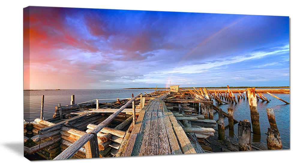 "Abandoned Wooden Pier And Blue Sky" Sea Bridge Wall Artwork, 1 Panel, 60"x28"