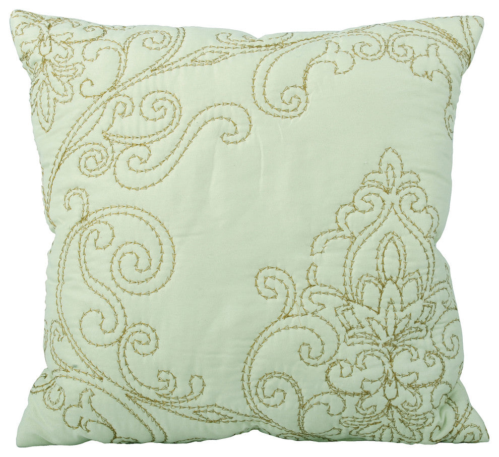 Damask Embroidered Quilted 4 Piece Bed Spread Sets, Light Green, Queen