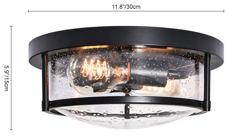 Farmhouse 2-Light Seeded Drum Glass Flush Ceiling Light