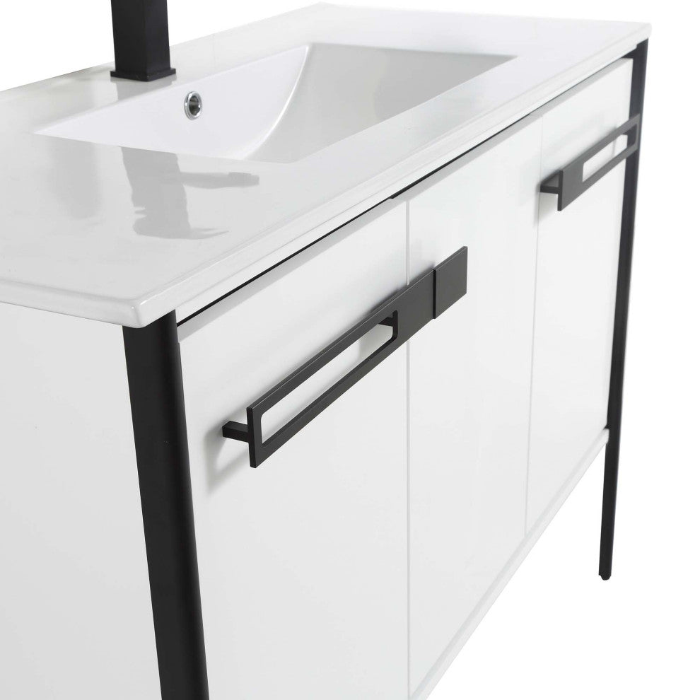 Oakville Bath Vanity, Ceramic Sink, White Matte, 42 Inch, Black Hardware
