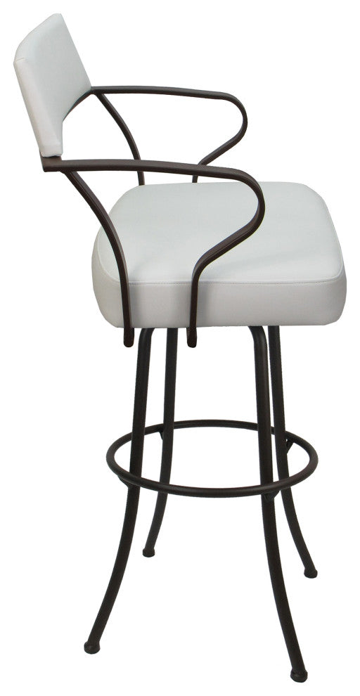 Extra Tall Swivel Metal Bar Stool 34"-35" Carolina, White Vinyl Brown, 34"
