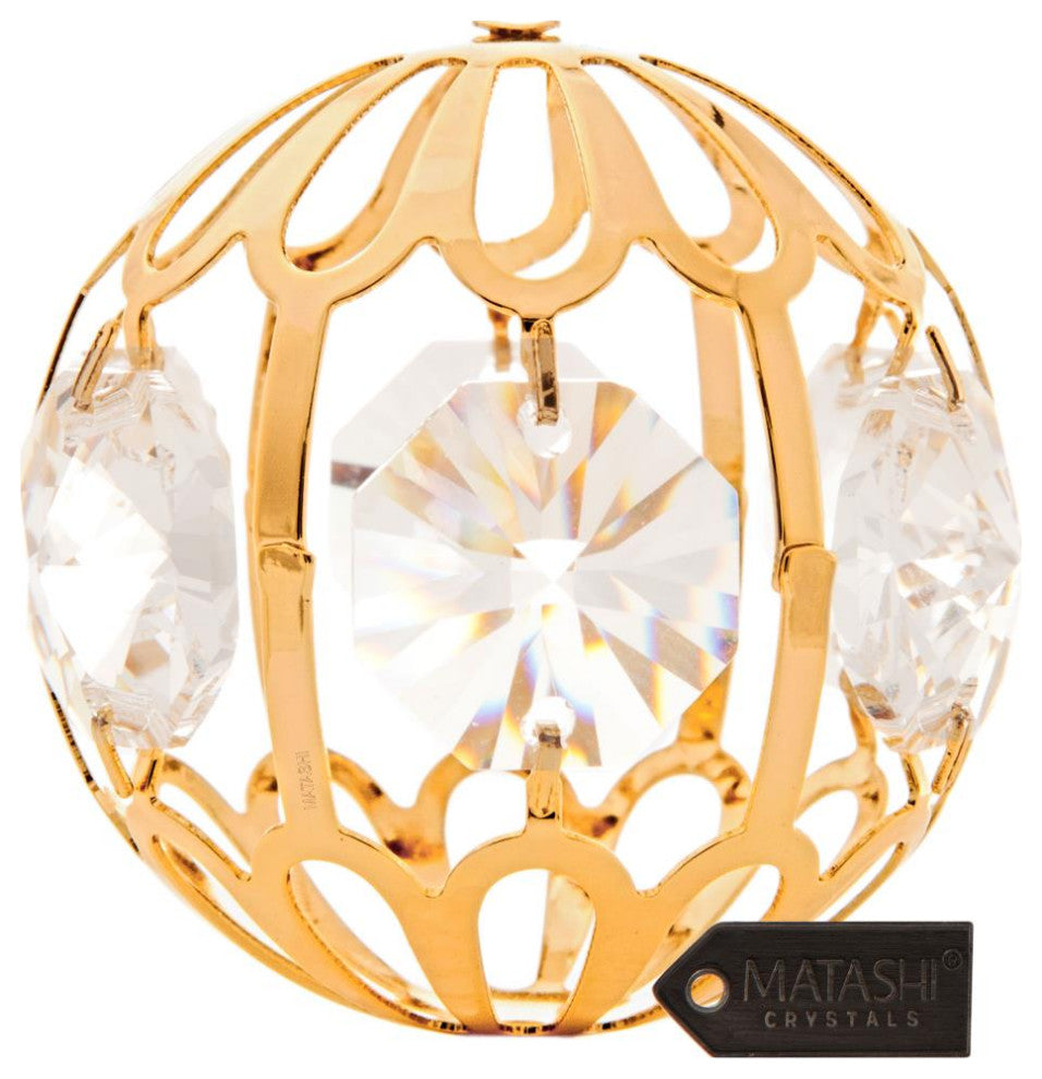 24K Gold Plated Crystal Studded Christmas Ball Ornament