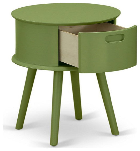Gordon Round Night Stand End Table With Drawer, Clover Green Finish