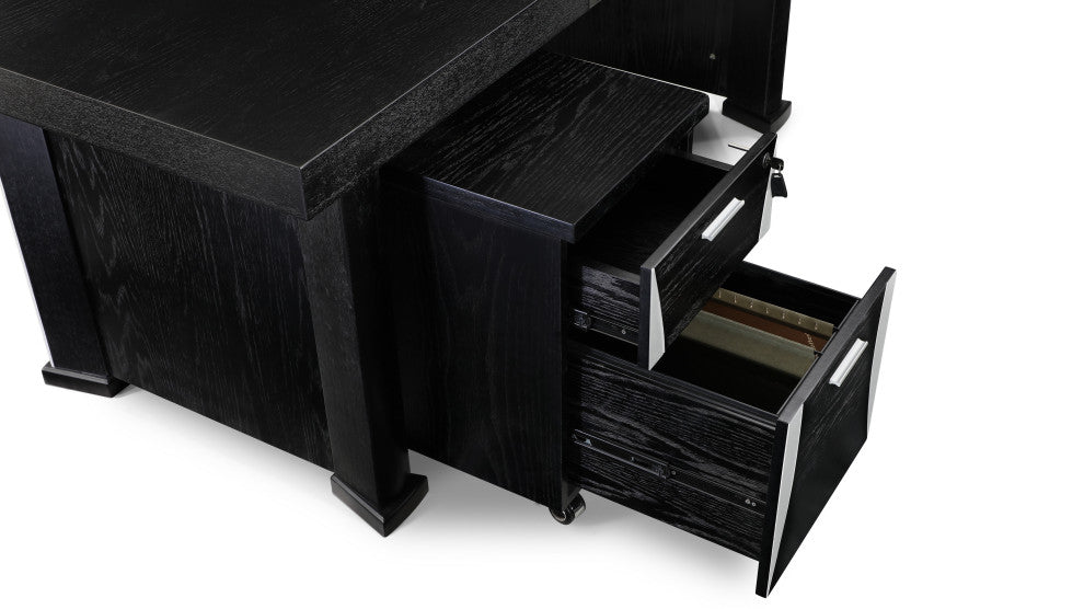 Pierce Black Oak Desk With Storage, Right