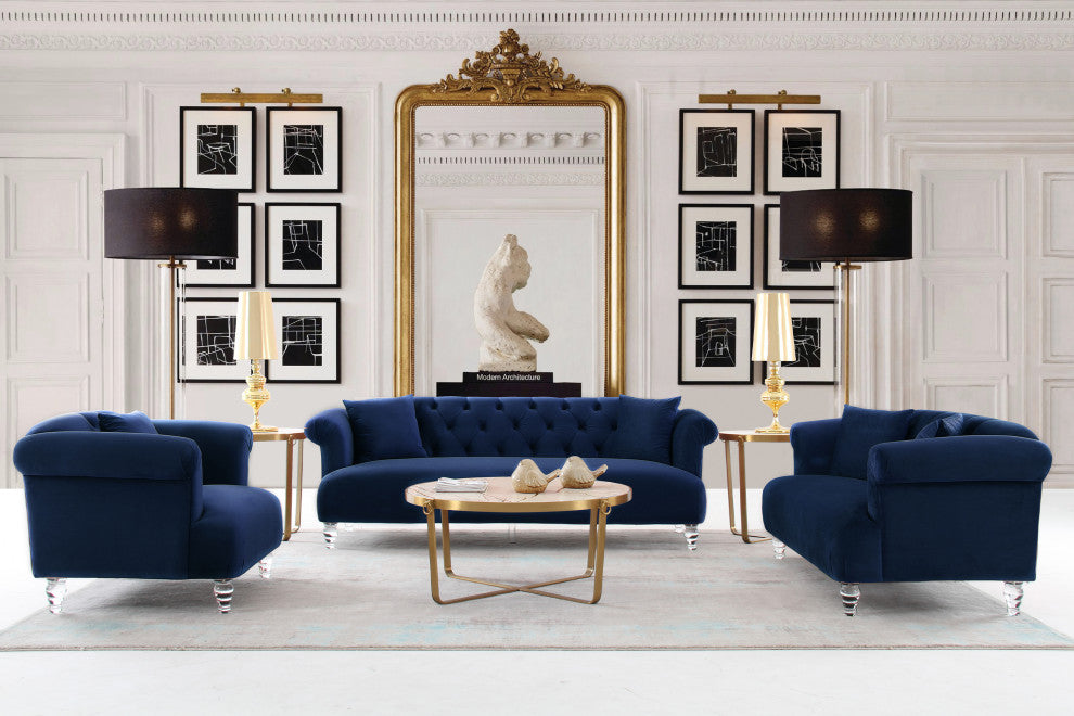 Elegance Contemporary Sofa Chair, Blue Velvet With Acrylic Legs