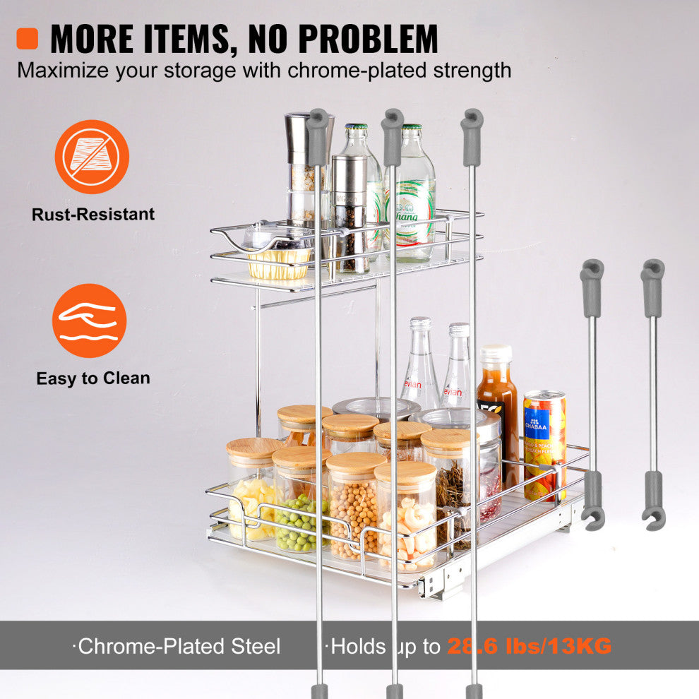 VEVOR 2-Tier Wire Pull Out Cabinet Under Sink Organizer 12x17" Drawer Basket